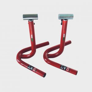 Pair of central motorcycle footrest stands with adjustable height.