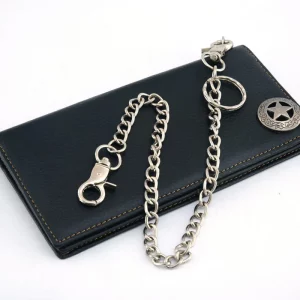 Front of leather motorcycle biker wallet with texas star.